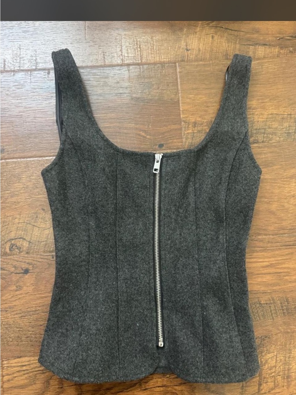 Zara Charcoal Gray Zip-Front Wool-Blend Tank